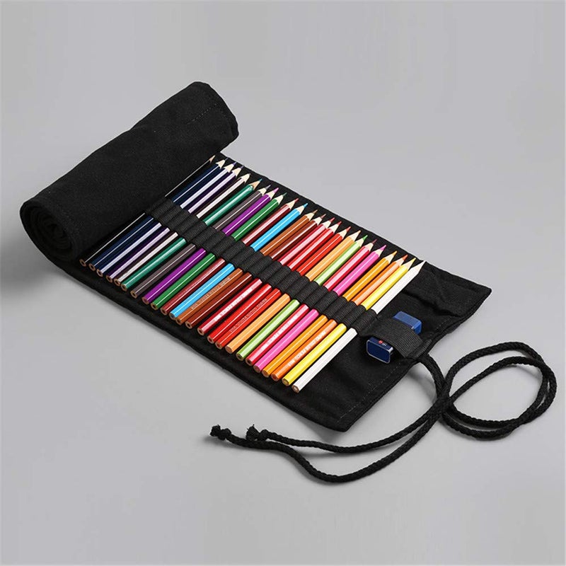 Funny live 36/48/72 Slots Colored Pencil Wrap Pencils Roll Holder Coloring Pencils Organizer Holder Colored Pen Paint Brush Storage Pouch Portable for Artist Student (Black, 36 Slots) - Image 2